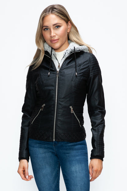 YMI Faux Layered Double-Zipper Jacket with Fuzzy Hood***STILL AVAILABLE***EMAIL SELLER with SIZE & COLOR
