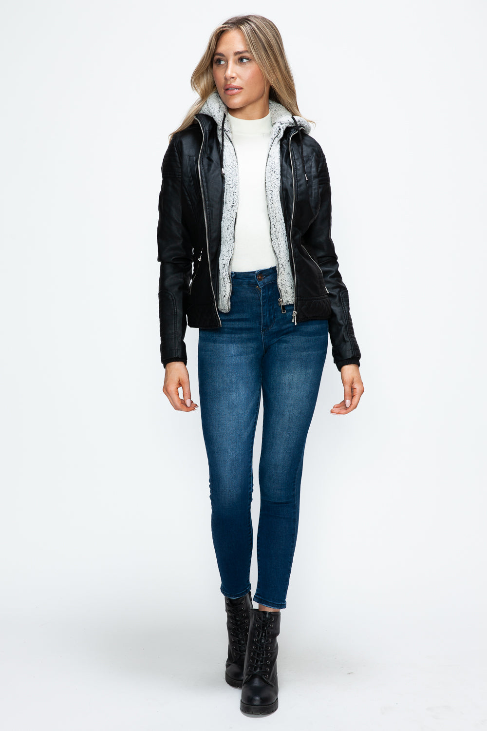 YMI Faux Layered Double-Zipper Jacket with Fuzzy Hood***STILL AVAILABLE***EMAIL SELLER with SIZE & COLOR