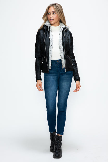YMI Faux Layered Double-Zipper Jacket with Fuzzy Hood***STILL AVAILABLE***EMAIL SELLER with SIZE & COLOR