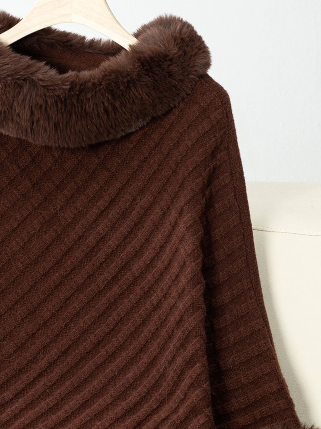 Fuzzy Trim Texture Three-Quarter Sleeve Poncho-****STILL AVAILABLE EMAIL SELLER WITH SIZE & COLOR****