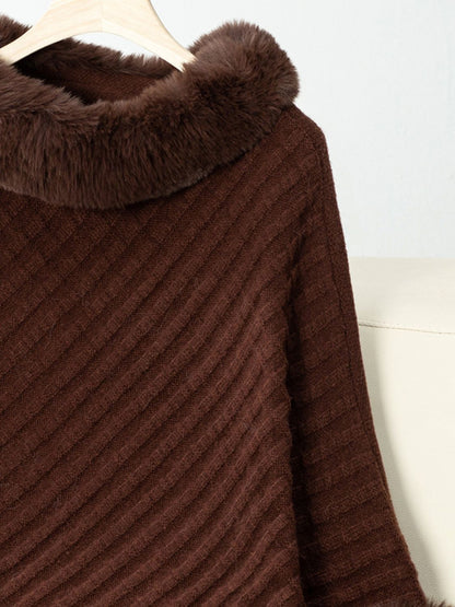 Fuzzy Trim Texture Three-Quarter Sleeve Poncho-****STILL AVAILABLE EMAIL SELLER WITH SIZE & COLOR****