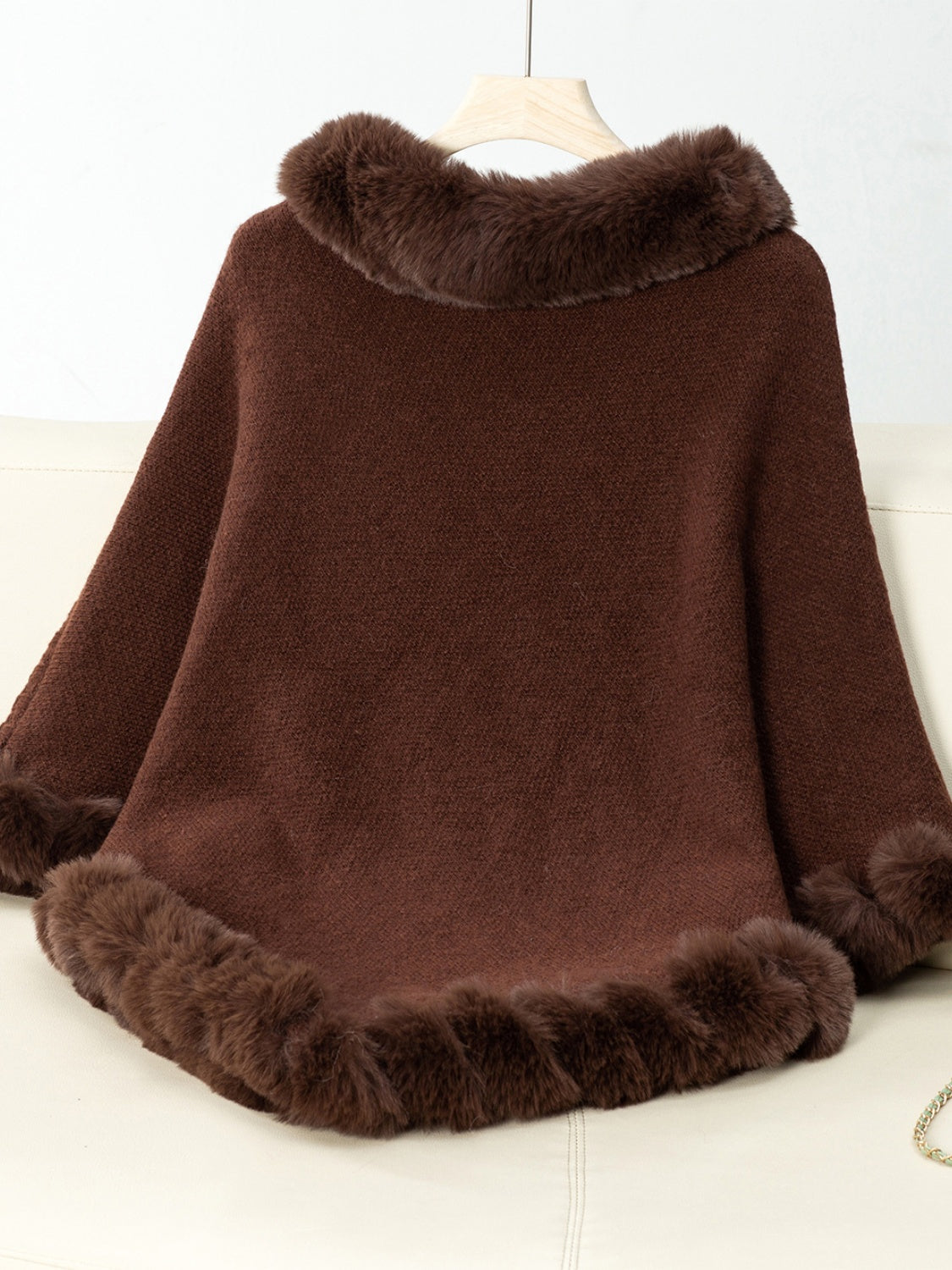 Fuzzy Trim Texture Three-Quarter Sleeve Poncho-****STILL AVAILABLE EMAIL SELLER WITH SIZE & COLOR****