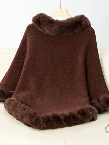 Fuzzy Trim Texture Three-Quarter Sleeve Poncho-****STILL AVAILABLE EMAIL SELLER WITH SIZE & COLOR****