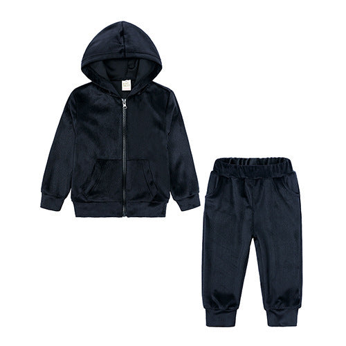 Children's Velvet Long Sleeved Hoodie And Pants Set