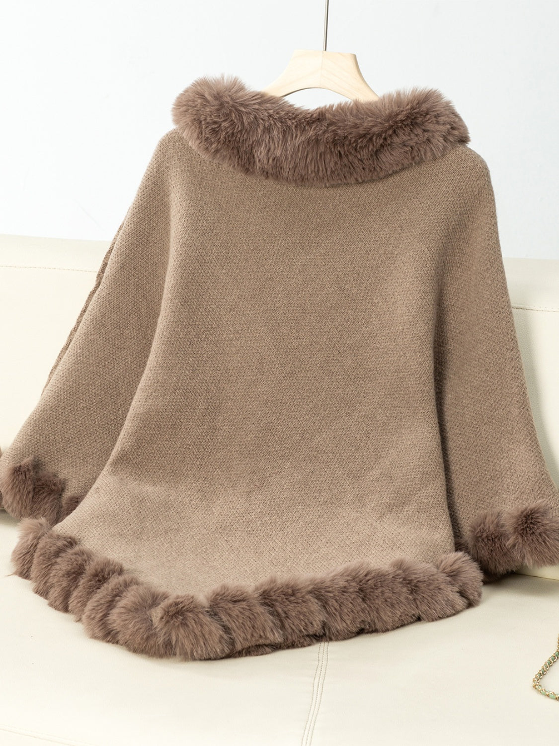 Fuzzy Trim Texture Three-Quarter Sleeve Poncho-****STILL AVAILABLE EMAIL SELLER WITH SIZE & COLOR****