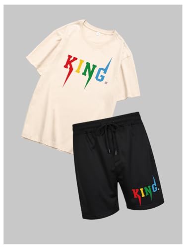 SOLY HUX Men's Letter Graphic Short Sleeve Tee and Drawstring Waist Track Shorts Set Casual 2 Piece Outfit