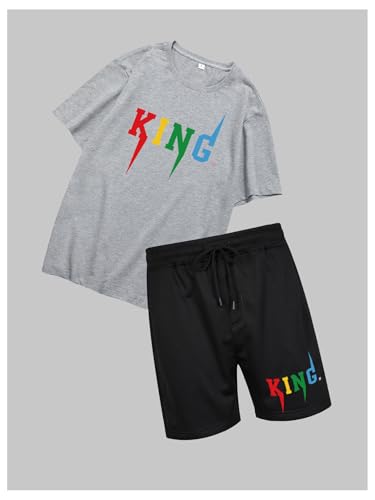 SOLY HUX Men's Letter Graphic Short Sleeve Tee and Drawstring Waist Track Shorts Set Casual 2 Piece Outfit