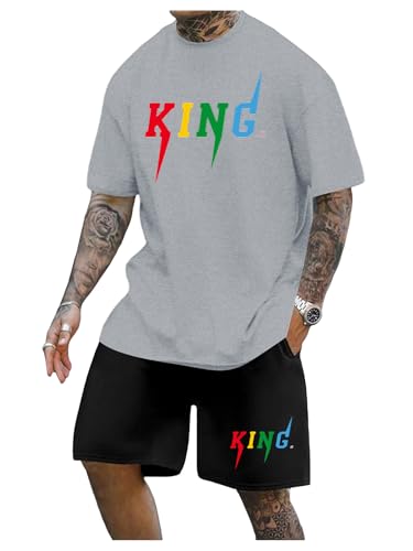 SOLY HUX Men's Letter Graphic Short Sleeve Tee and Drawstring Waist Track Shorts Set Casual 2 Piece Outfit