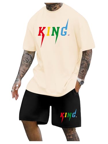 SOLY HUX Men's Letter Graphic Short Sleeve Tee and Drawstring Waist Track Shorts Set Casual 2 Piece Outfit