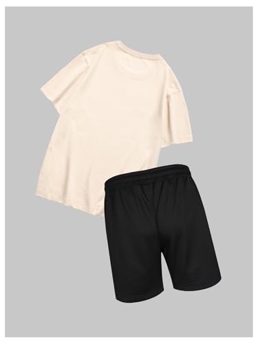 SOLY HUX Men's Letter Graphic Short Sleeve Tee and Drawstring Waist Track Shorts Set Casual 2 Piece Outfit