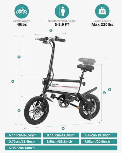 Gotrax Nano 14" Electric Bike, Max Range 25Miles(Pedal-Assist)&Max Speed 15.5Mph, 350W Folding E-Bike with Removable Battery, Adjustable Seat & Dual Mudguards, Commuter Electric Bicycle for Ages 13+