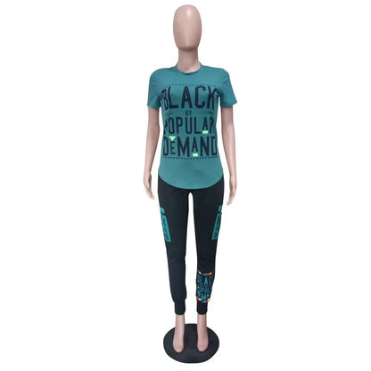 2 Piece Outfits for Women Summer Personality Letter Printed t-Shirt and Shorts Sportswear Set