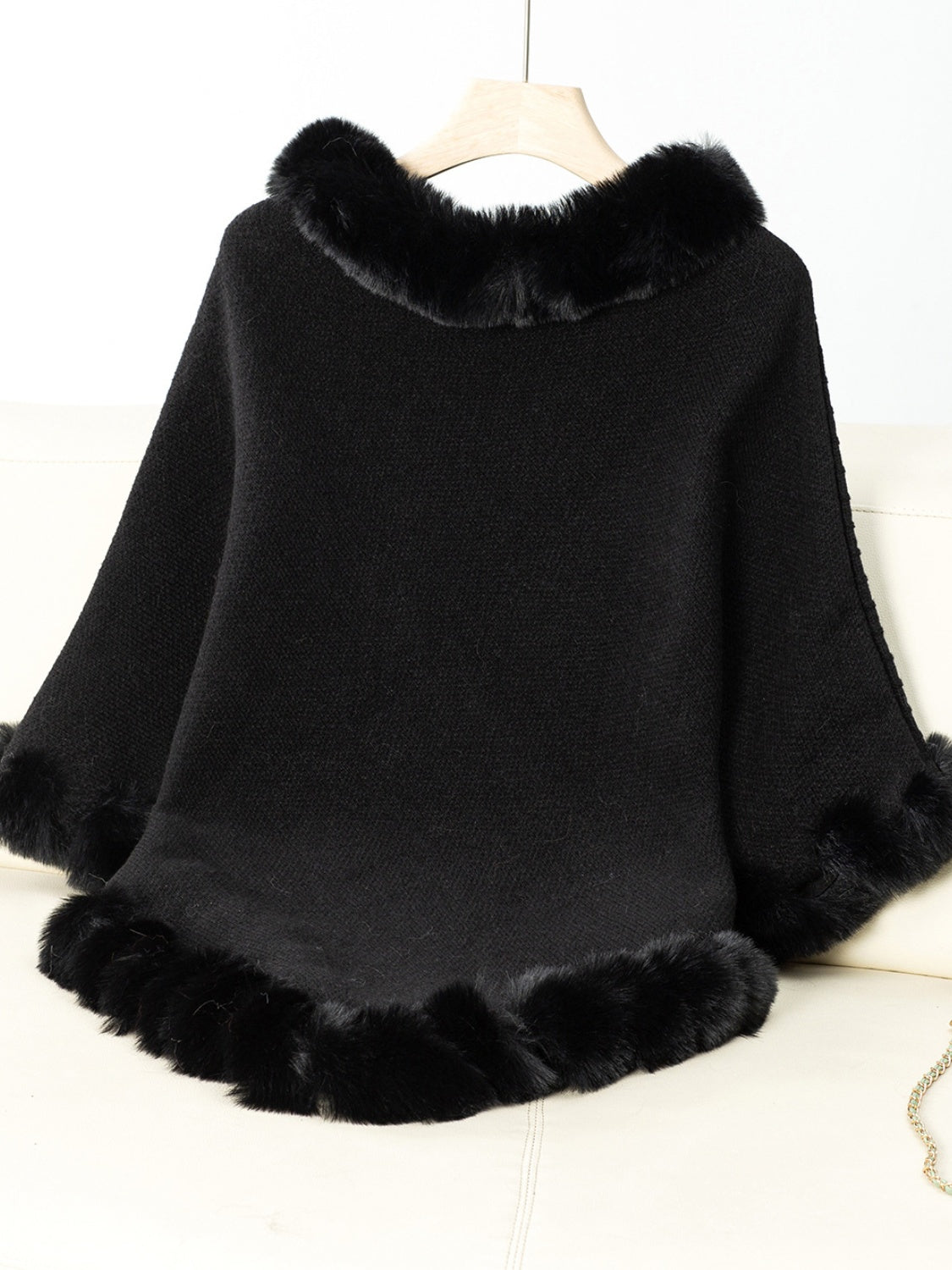 Fuzzy Trim Texture Three-Quarter Sleeve Poncho-****STILL AVAILABLE EMAIL SELLER WITH SIZE & COLOR****