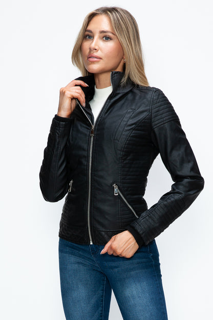 YMI Faux Layered Double-Zipper Jacket with Fuzzy Hood***STILL AVAILABLE***EMAIL SELLER with SIZE & COLOR
