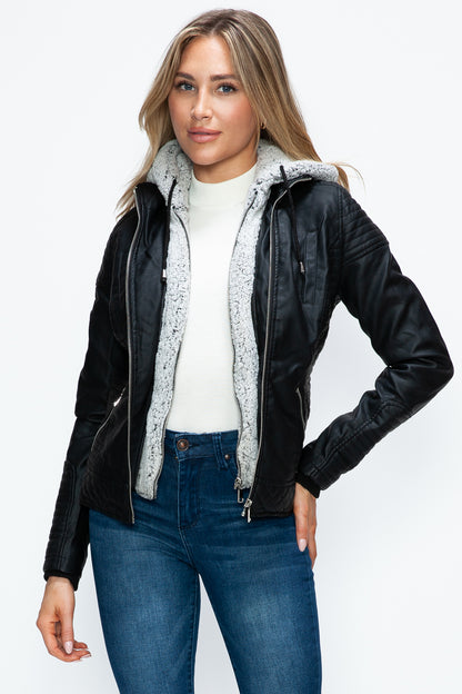 YMI Faux Layered Double-Zipper Jacket with Fuzzy Hood***STILL AVAILABLE***EMAIL SELLER with SIZE & COLOR