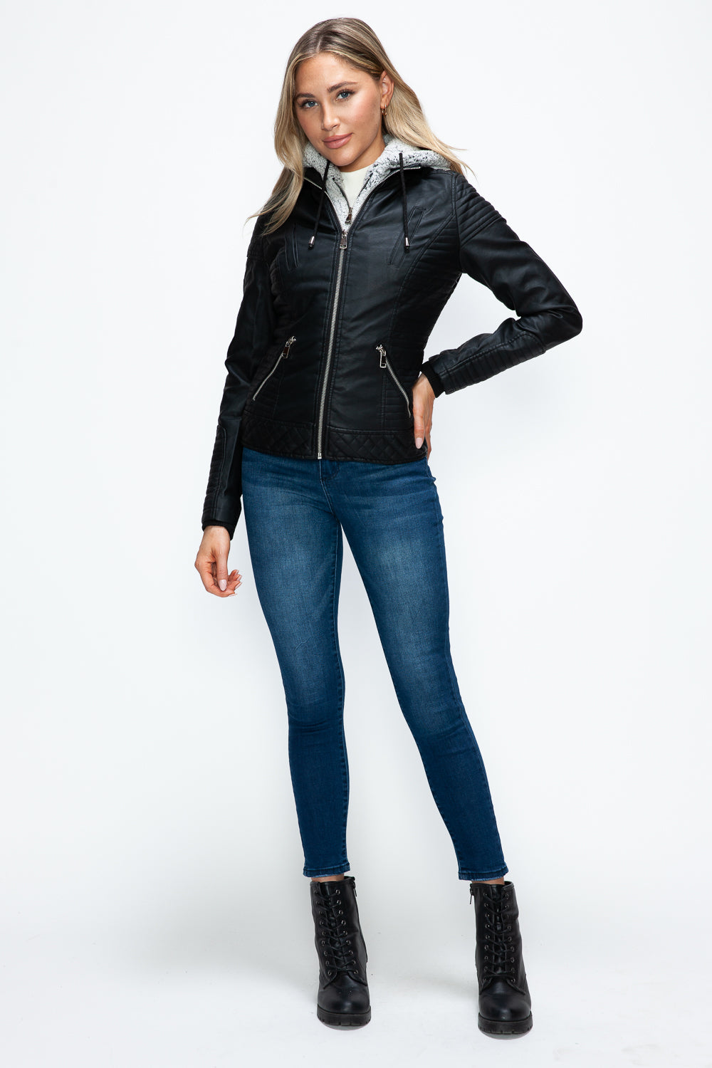 YMI Faux Layered Double-Zipper Jacket with Fuzzy Hood***STILL AVAILABLE***EMAIL SELLER with SIZE & COLOR