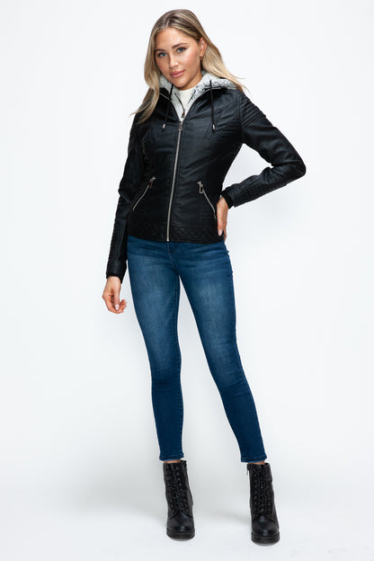 YMI Faux Layered Double-Zipper Jacket with Fuzzy Hood***STILL AVAILABLE***EMAIL SELLER with SIZE & COLOR