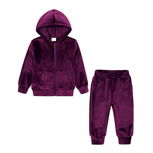 Children's Velvet Long Sleeved Hoodie And Pants Set