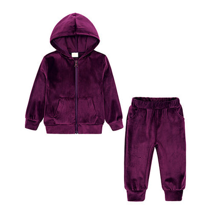 Children's Velvet Long Sleeved Hoodie And Pants Set