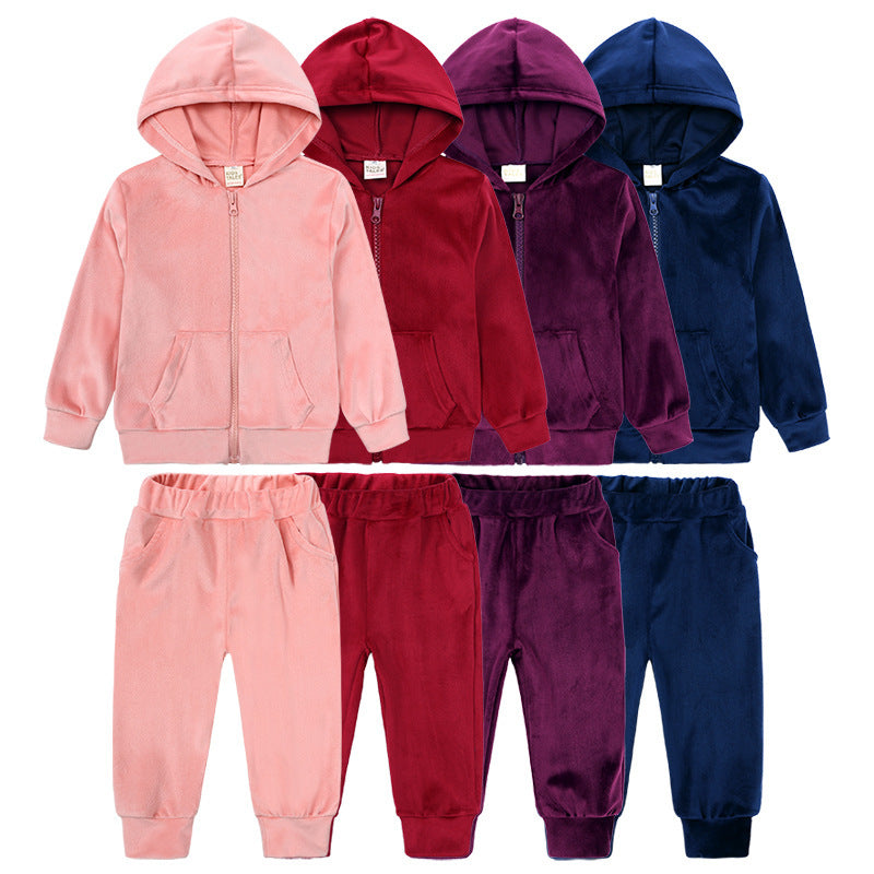 Children's Velvet Long Sleeved Hoodie And Pants Set