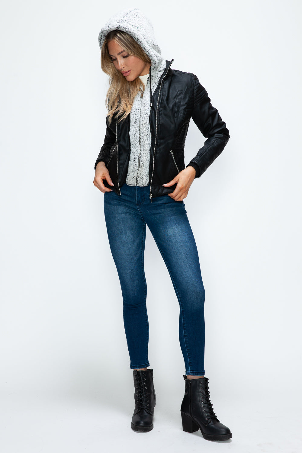 YMI Faux Layered Double-Zipper Jacket with Fuzzy Hood***STILL AVAILABLE***EMAIL SELLER with SIZE & COLOR