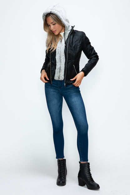 YMI Faux Layered Double-Zipper Jacket with Fuzzy Hood***STILL AVAILABLE***EMAIL SELLER with SIZE & COLOR