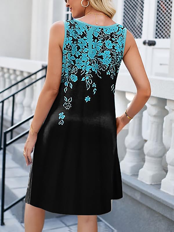 Floral Printed Summer Dresses A-Line Elegant Dress Womens Vintage Sleeveless Beach Sundress