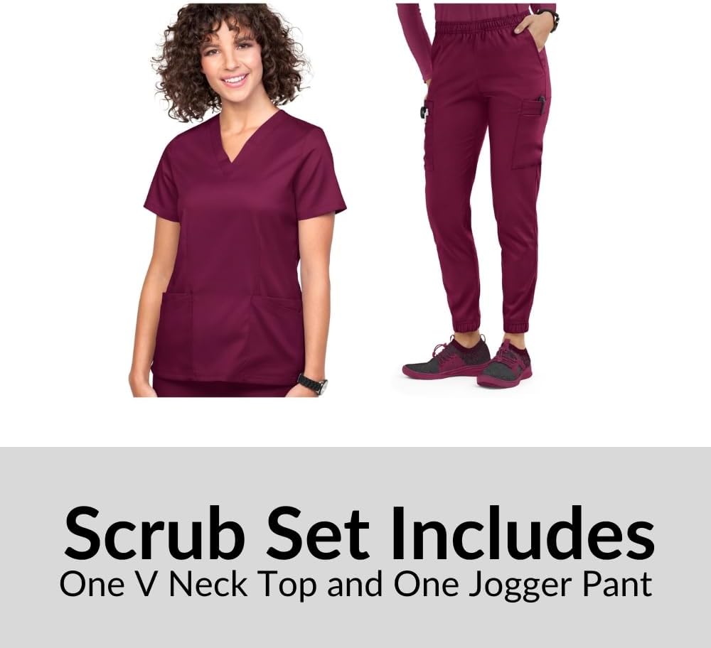 Women's 11-Pocket Scrub Set (XS-3X, 6 Colors) - V-Neck Top & Jogger Pant for Healthcare Professionals
