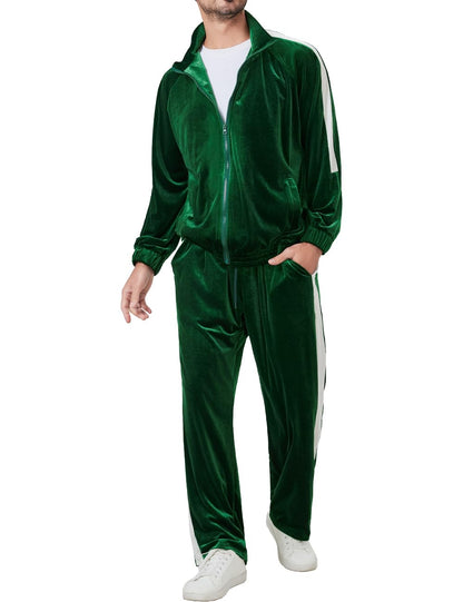 Mens Tracksuit 2 Piece Velour Sweatsuit for Men Casual Full Zip Jogging Suit Jacket Pants Set