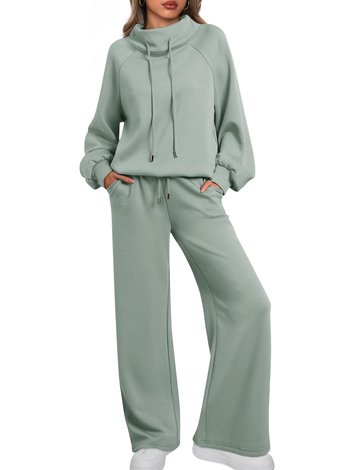 AUTOMET Lounge Sets for Women Sweatsuits 2 Piece Outfits 2024 Fall Drawstring Sweatshirt Wide Leg Sweatpants Tracksuit