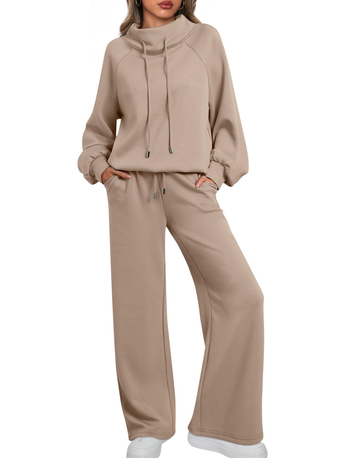 AUTOMET Lounge Sets for Women Sweatsuits 2 Piece Outfits 2024 Fall Drawstring Sweatshirt Wide Leg Sweatpants Tracksuit