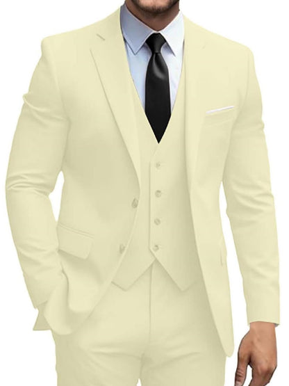 Mens Suits 3 Piece Slim Fit Suit Set Solid Two Button Blazer Jacket Vest Pants Tuxedo Set