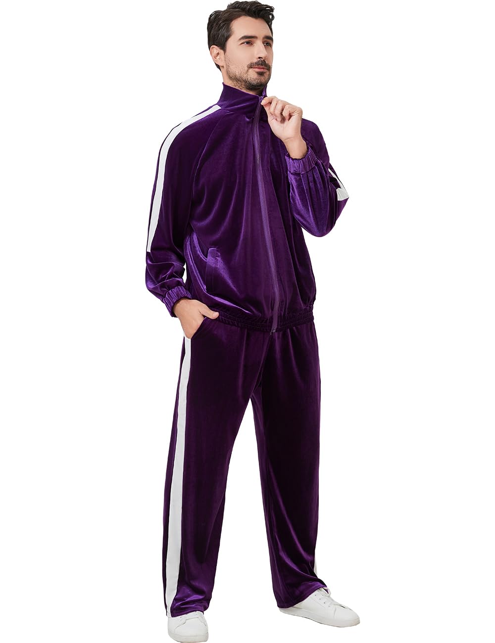 Mens Tracksuit 2 Piece Velour Sweatsuit for Men Casual Full Zip Jogging Suit Jacket Pants Set