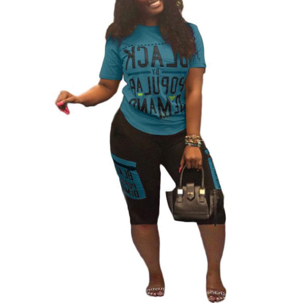 2 Piece Outfits for Women Summer Personality Letter Printed t-Shirt and Shorts Sportswear Set