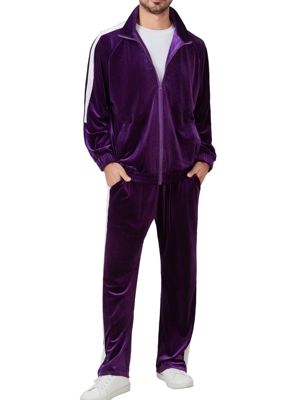 Mens Tracksuit 2 Piece Velour Sweatsuit for Men Casual Full Zip Jogging Suit Jacket Pants Set
