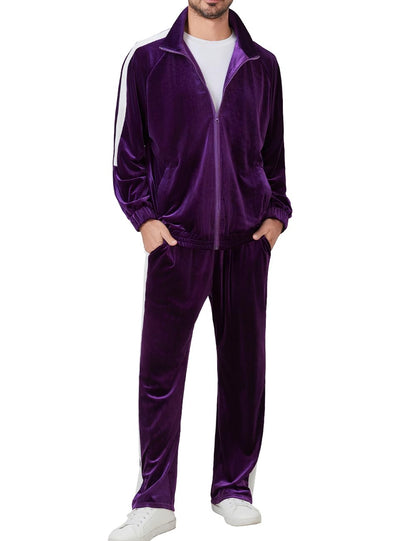 Mens Tracksuit 2 Piece Velour Sweatsuit for Men Casual Full Zip Jogging Suit Jacket Pants Set