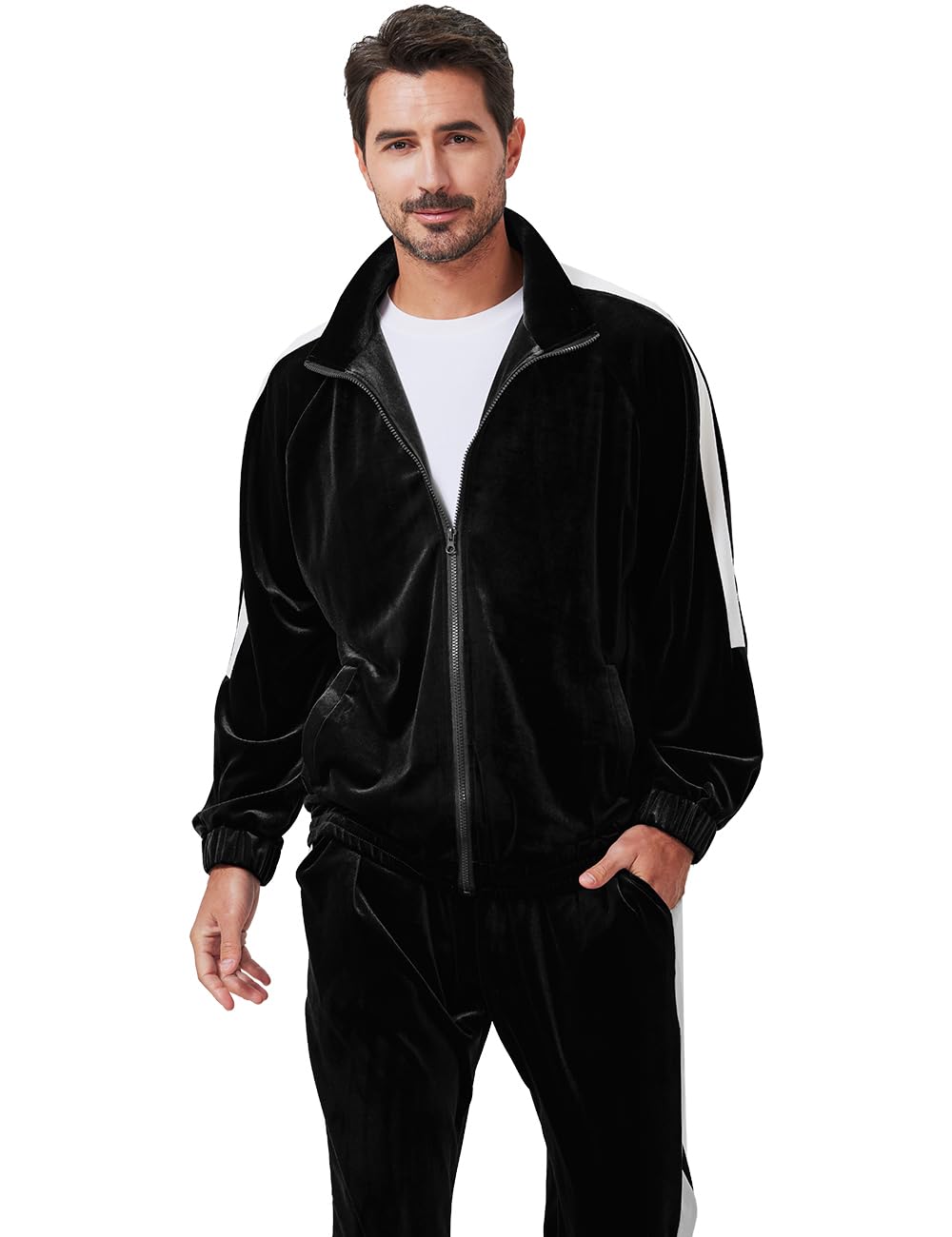 Mens Tracksuit 2 Piece Velour Sweatsuit for Men Casual Full Zip Jogging Suit Jacket Pants Set