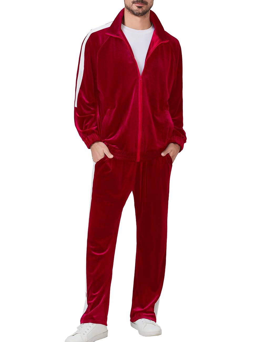 Mens Tracksuit 2 Piece Velour Sweatsuit for Men Casual Full Zip Jogging Suit Jacket Pants Set