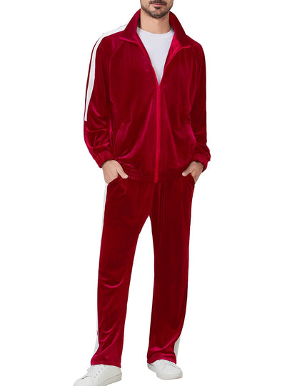 Mens Tracksuit 2 Piece Velour Sweatsuit for Men Casual Full Zip Jogging Suit Jacket Pants Set