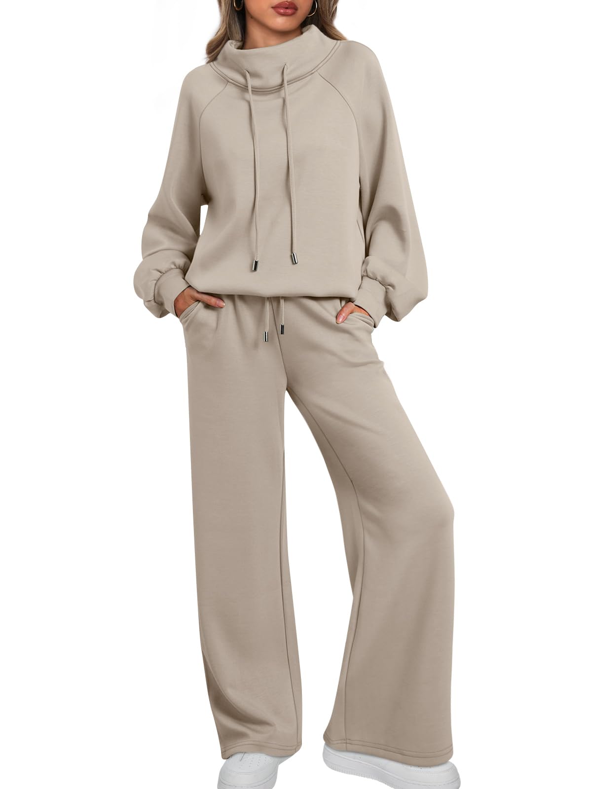 AUTOMET Lounge Sets for Women Sweatsuits 2 Piece Outfits 2024 Fall Drawstring Sweatshirt Wide Leg Sweatpants Tracksuit