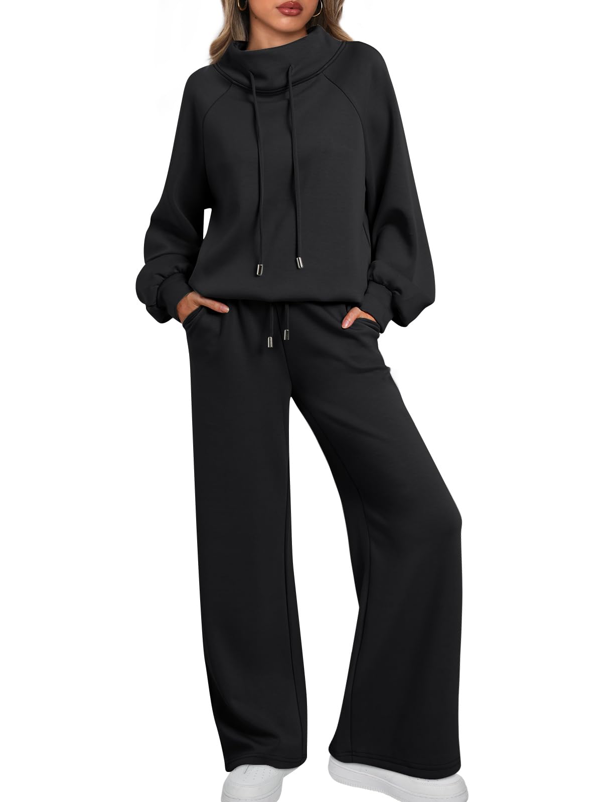 AUTOMET Lounge Sets for Women Sweatsuits 2 Piece Outfits 2024 Fall Drawstring Sweatshirt Wide Leg Sweatpants Tracksuit