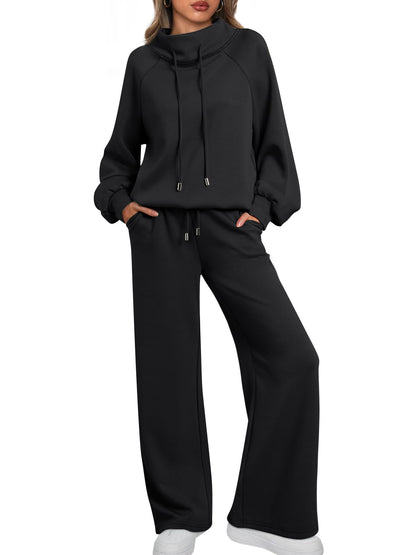 AUTOMET Lounge Sets for Women Sweatsuits 2 Piece Outfits 2024 Fall Drawstring Sweatshirt Wide Leg Sweatpants Tracksuit