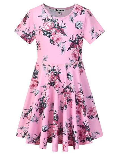 Unicorn Dresses for Girls Summer Swing Short Sleeve Casual Clothes for Kids