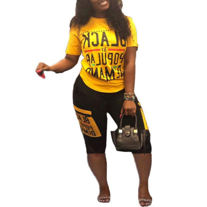 2 Piece Outfits for Women Summer Personality Letter Printed t-Shirt and Shorts Sportswear Set