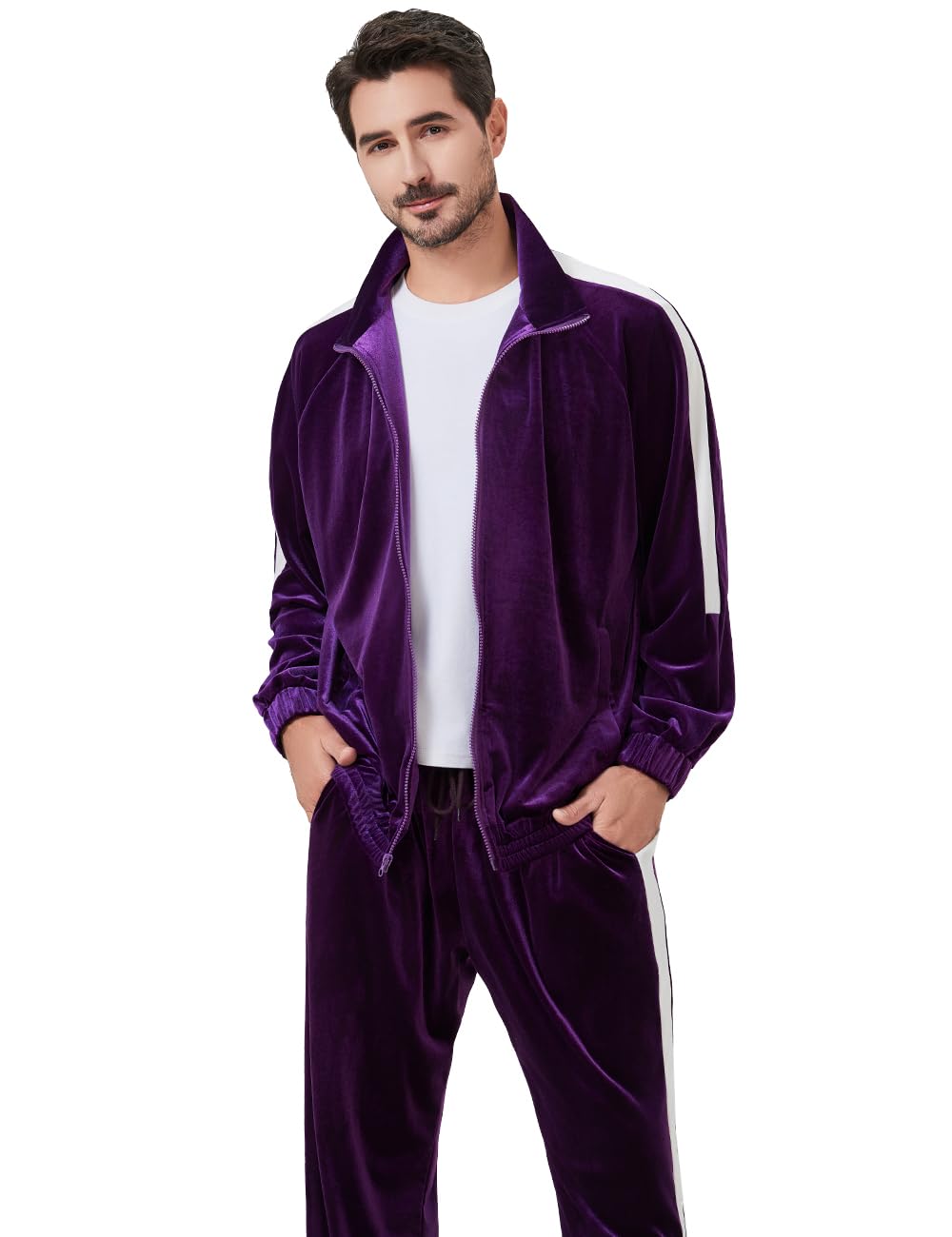 Mens Tracksuit 2 Piece Velour Sweatsuit for Men Casual Full Zip Jogging Suit Jacket Pants Set