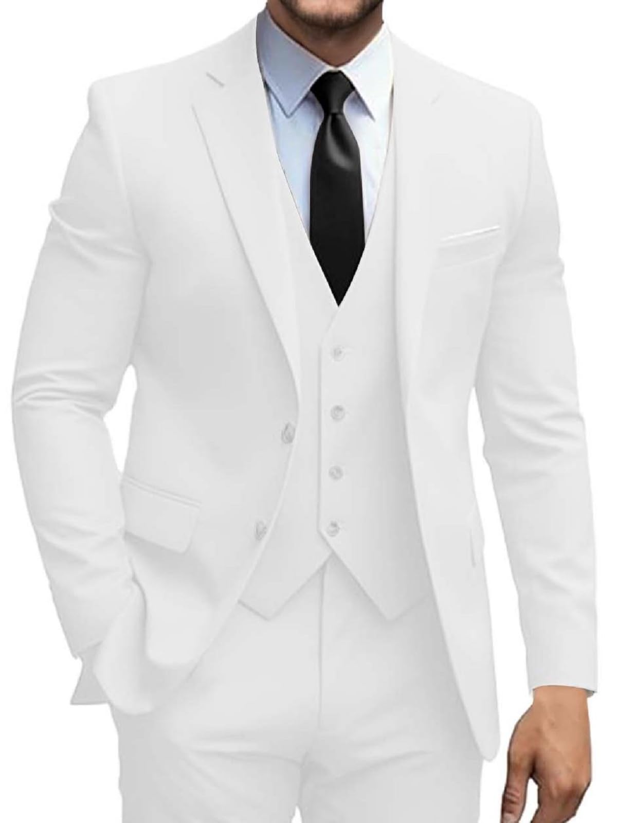 Mens Suits 3 Piece Slim Fit Suit Set Solid Two Button Blazer Jacket Vest Pants Tuxedo Set
