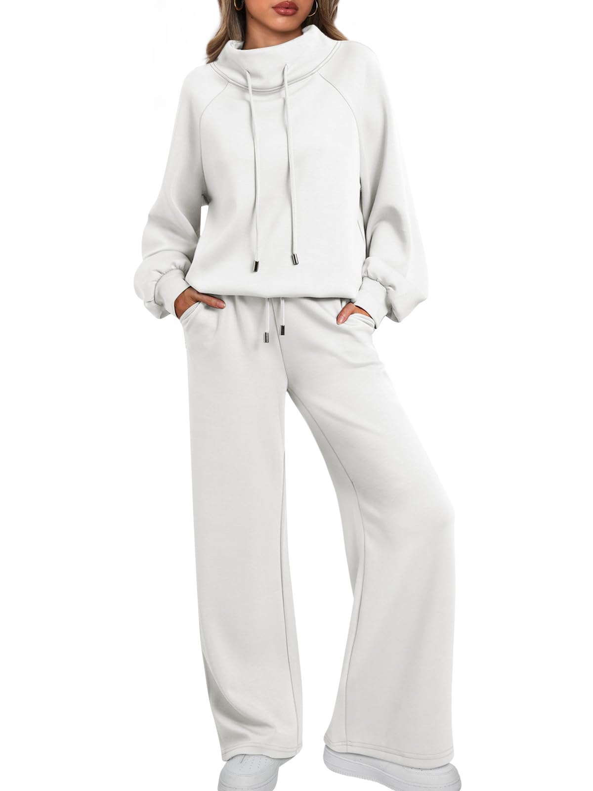 AUTOMET Lounge Sets for Women Sweatsuits 2 Piece Outfits 2024 Fall Drawstring Sweatshirt Wide Leg Sweatpants Tracksuit