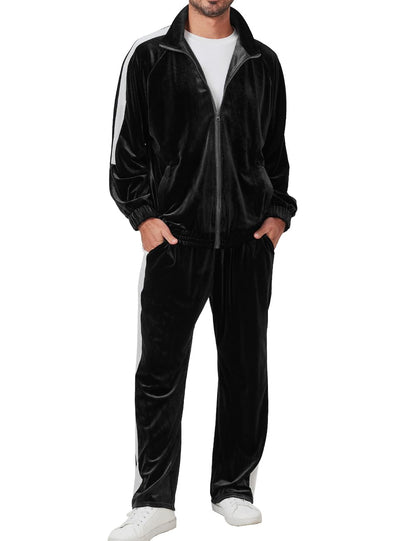Mens Tracksuit 2 Piece Velour Sweatsuit for Men Casual Full Zip Jogging Suit Jacket Pants Set