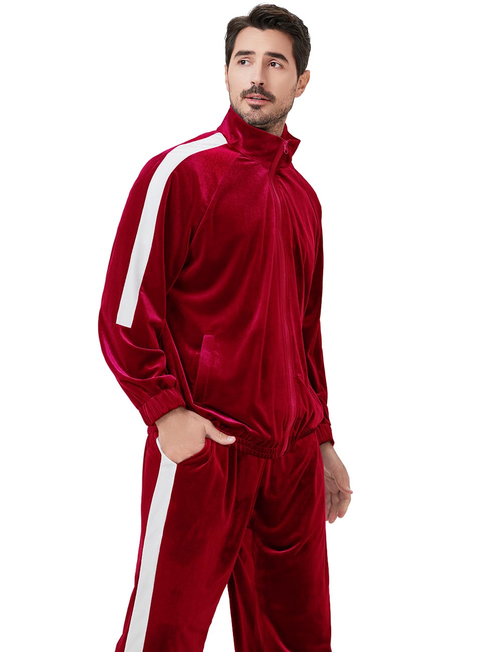 Mens Tracksuit 2 Piece Velour Sweatsuit for Men Casual Full Zip Jogging Suit Jacket Pants Set
