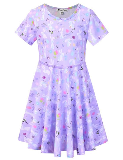 Unicorn Dresses for Girls Summer Swing Short Sleeve Casual Clothes for Kids